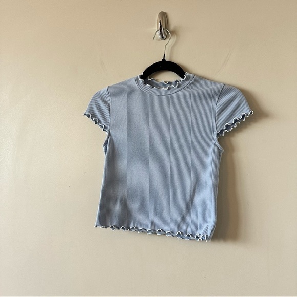 Aritzia-Sunday Best Crowne Scalloped Detail Baby Blue Tee (Size:Small) - Picture 4 of 9